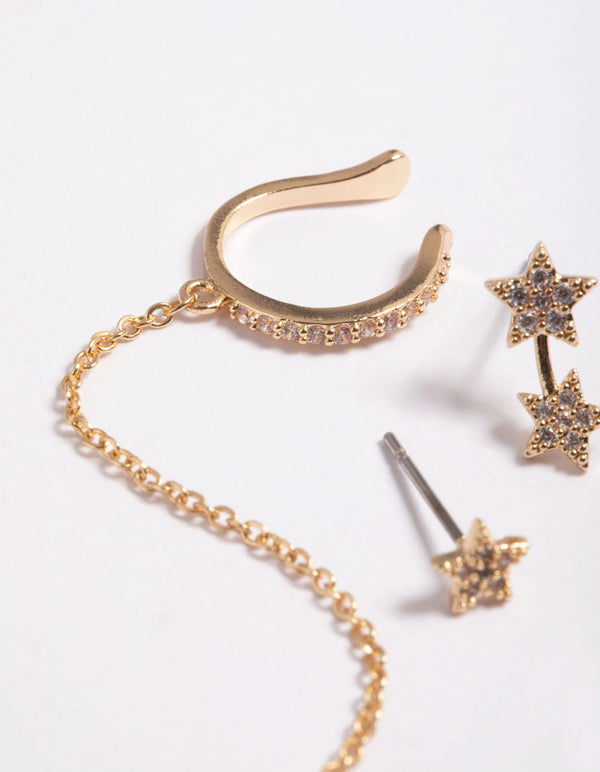 Gold Cubic Zirconia Star Stack 6-Pack Earrings