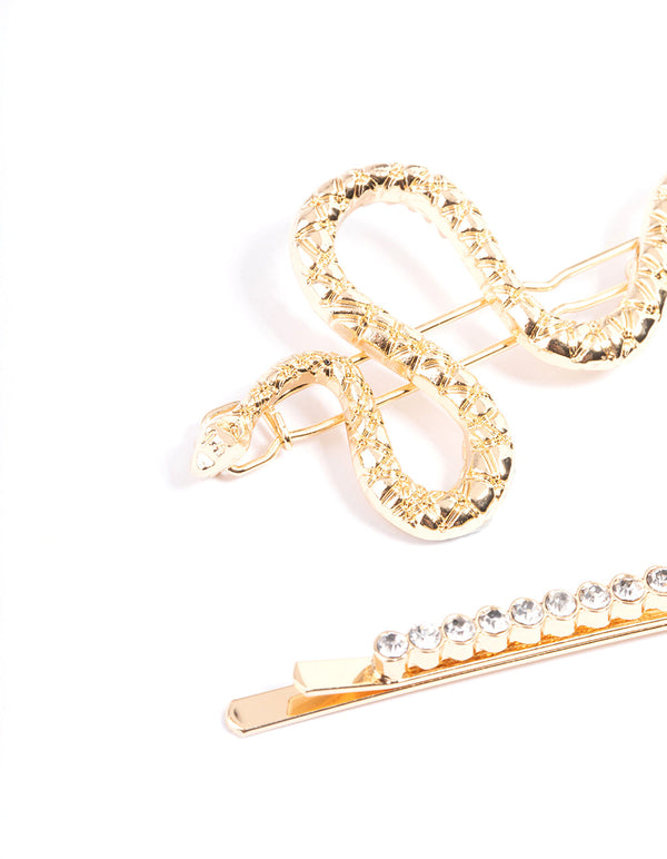 Gold Diamante & Snake Clips Pack