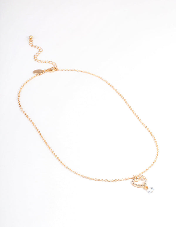 Gold Stone & Heart Drop Necklace Set