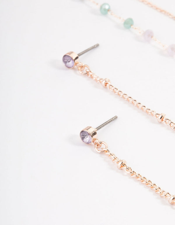 Rose Gold Molten Bead Drop Thread Earrings