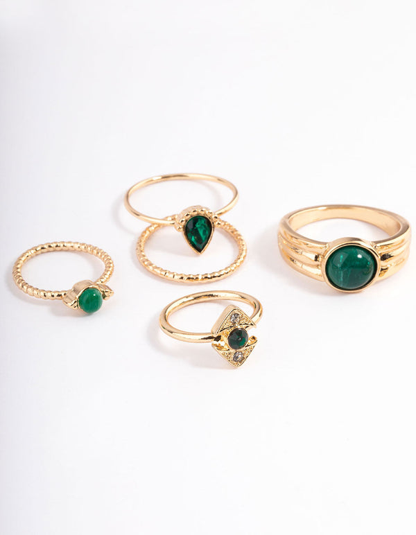 Gold Stone Mixed Diamante Ring 8-Pack