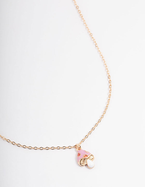 Gold Cute Enamel Mushroom Necklace