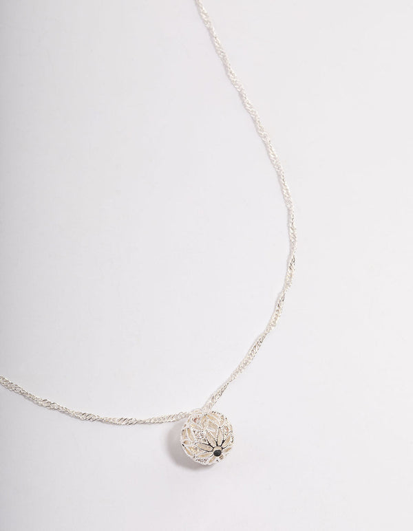 Silver Filigree Ball Pendant Necklace