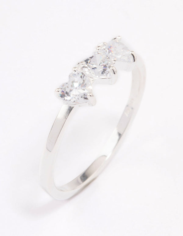 Sterling Silver Cubic Zirconia Linked Heart Ring