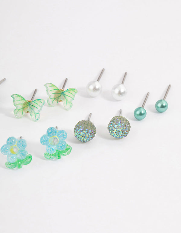 Teal Ball & Garden Earrings 8-Pack