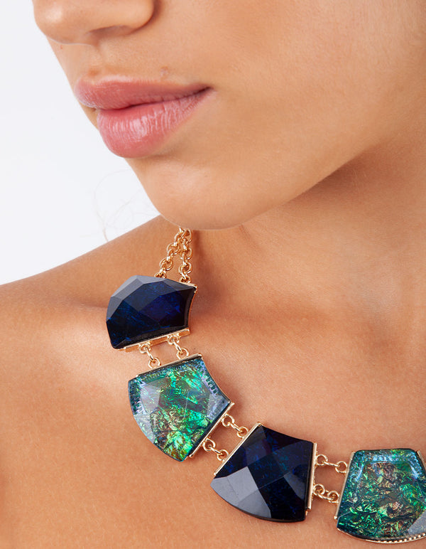 Gold & Blue Faceted Jewelled Necklace