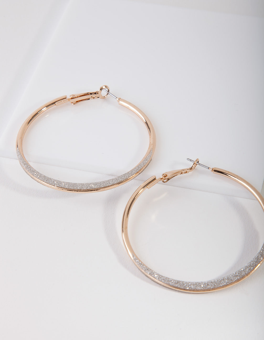 Gold Flat Edge Hoop With Glitter Trim Detail