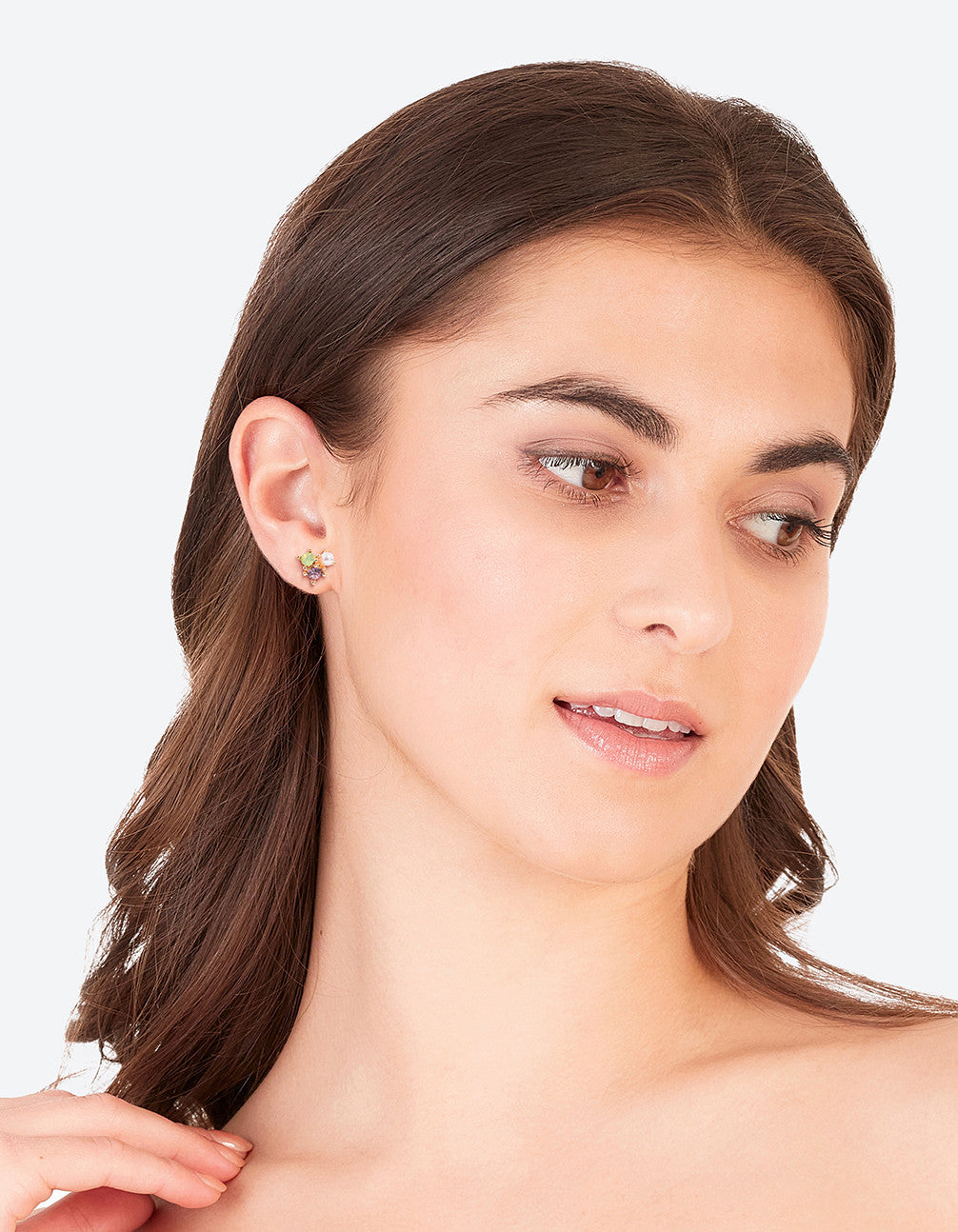 Gold Multi Stone Cluster Pearl Earrings