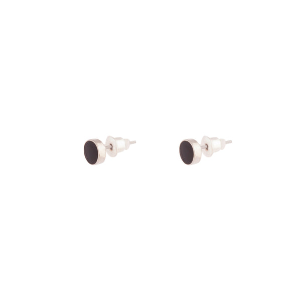 Flat Black Disc Stud Earrings