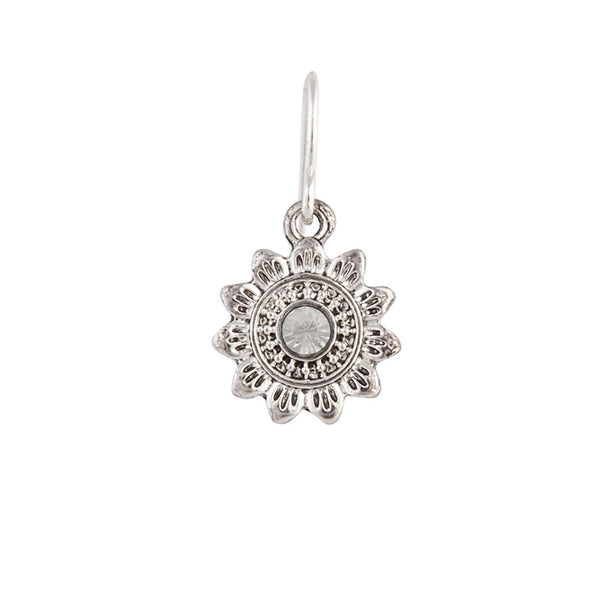 Antique Silver Sun Diamante Earrings