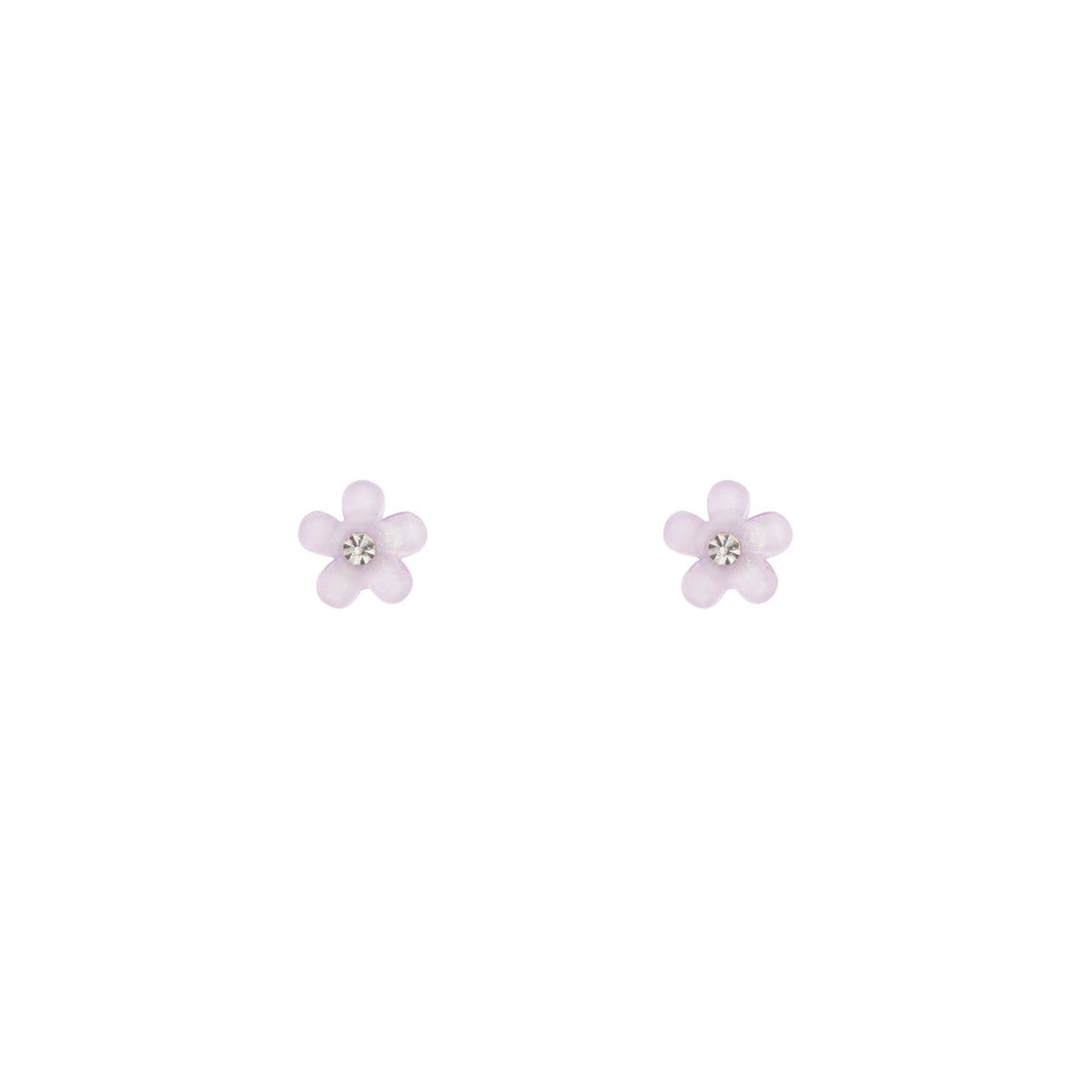 Purple Flower Stud Earrings Diamante Centre