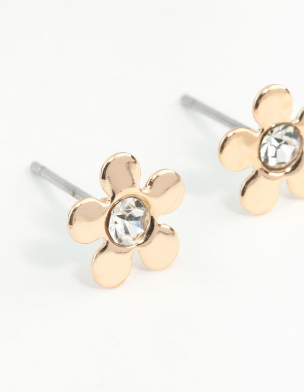 Gold Mini 70s Dia Flower Stud Earrings