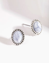 Silver White Cracked Stone Stud Earrings - link has visual effect only