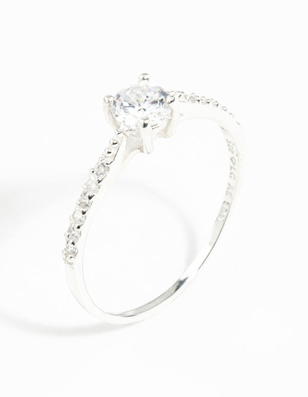 Sterling Silver Diamante Stone & Band Ring