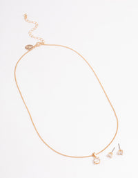 Gold Cubic Zirconia Classic Necklace Earrings Set - link has visual effect only