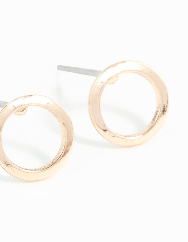 Gold Smooth Open Circle Stud Earrings