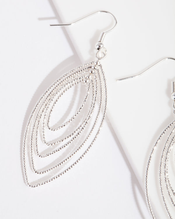 Silver Textured Marquise Drop Earrings