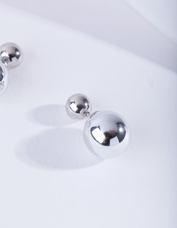 Silver Ball Sandwich Stud Earrings