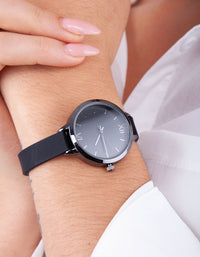 Black Skinny Faux Leather Strap Watch - link has visual effect only