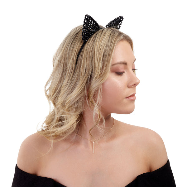 Black Mix Beaded Cat Headband
