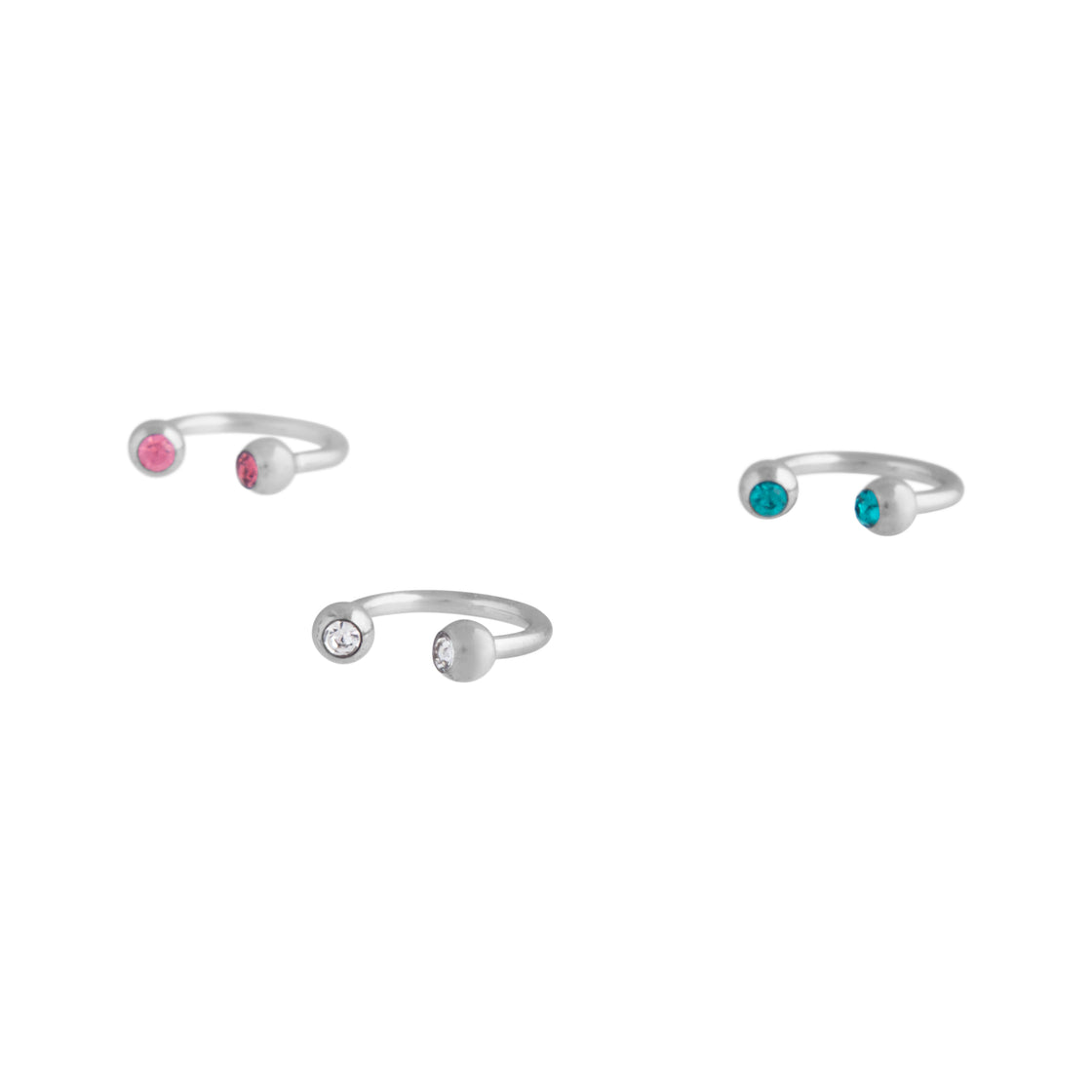 Surgical Steel Multi Jewel Curved Bar Earring Pack