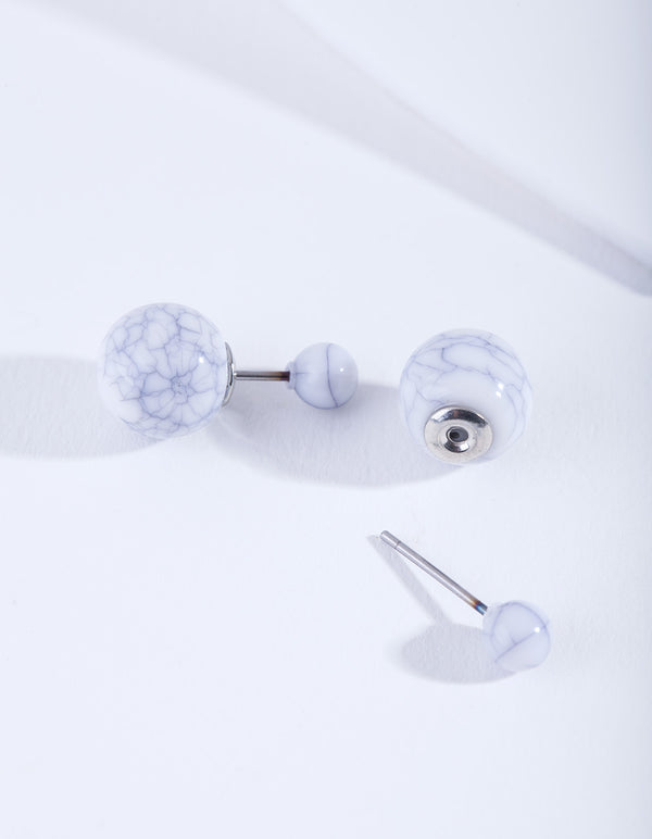 White Cracked Ball Earrings