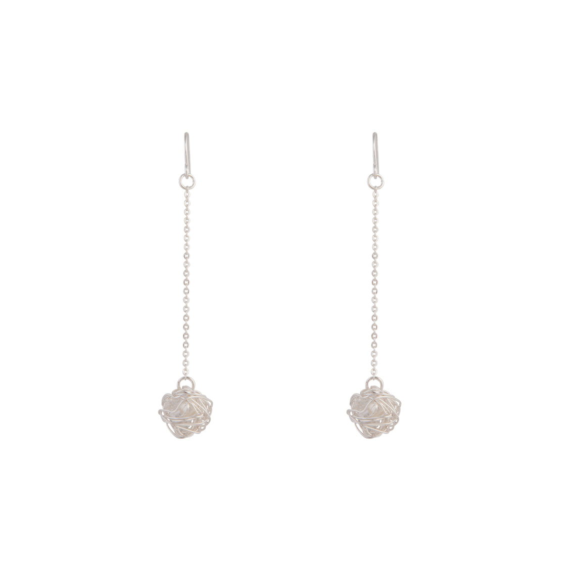 Silver Wire Wrap Ball Drop Earrings