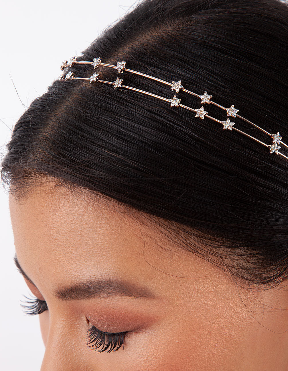 Rose Gold Double Row Diamante Star Headband