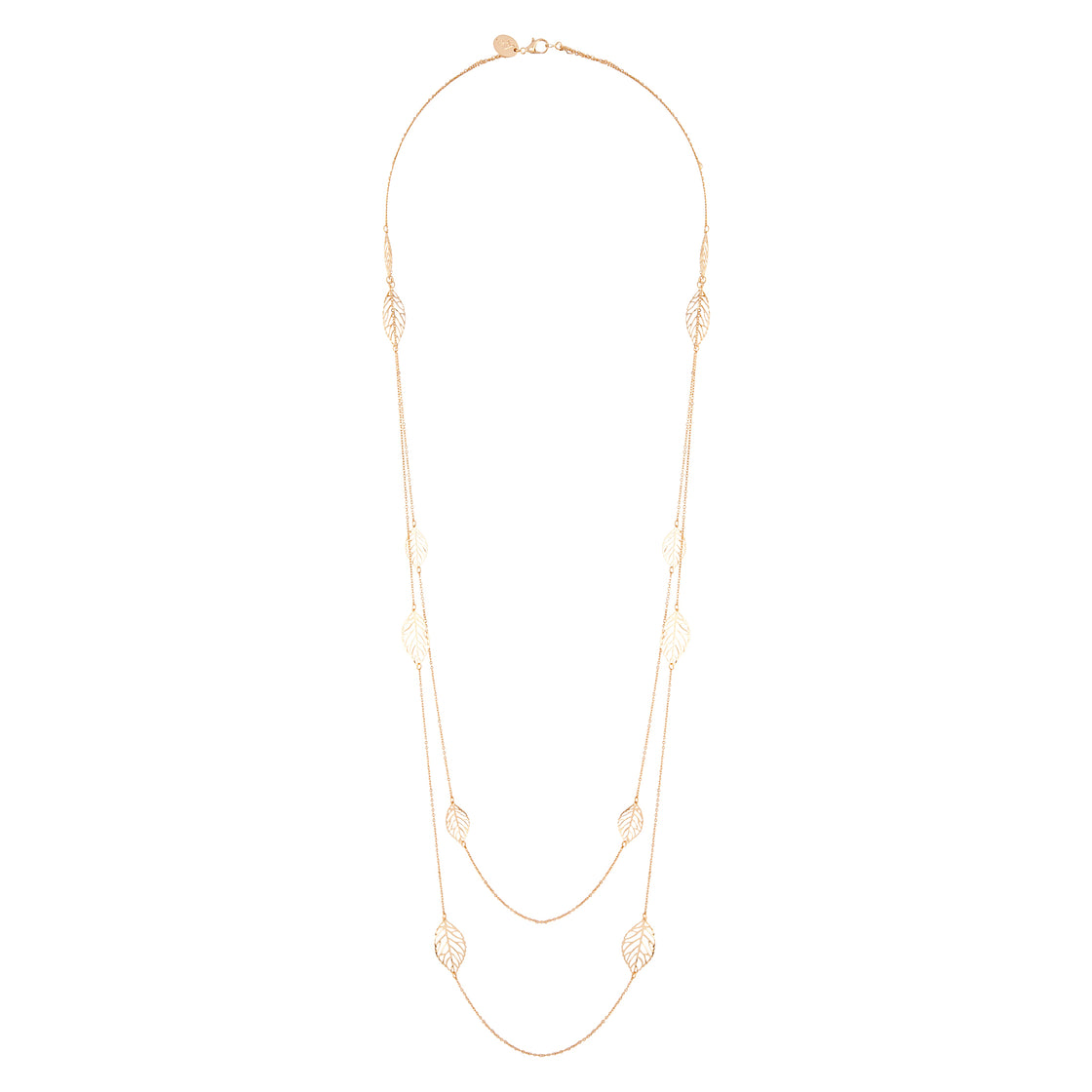 GOLD FILIGREE LEAF DOUBLE ROW LARIAT LECKLACE