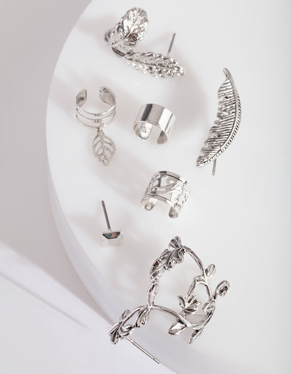Silver Leaf Wrap Ear Stack
