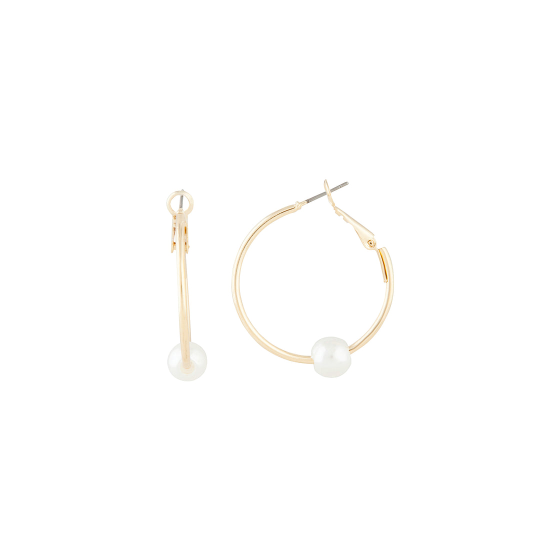 Polished Gold Pearl Hoop Earrings