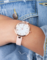 Pink Pearl PU Strap Watch - link has visual effect only