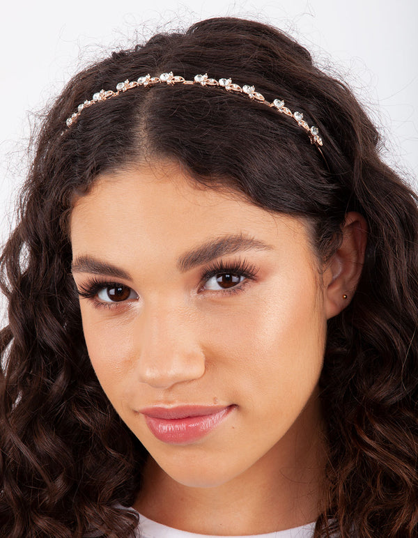 Rose Gold Mini Flower Diamante Headband
