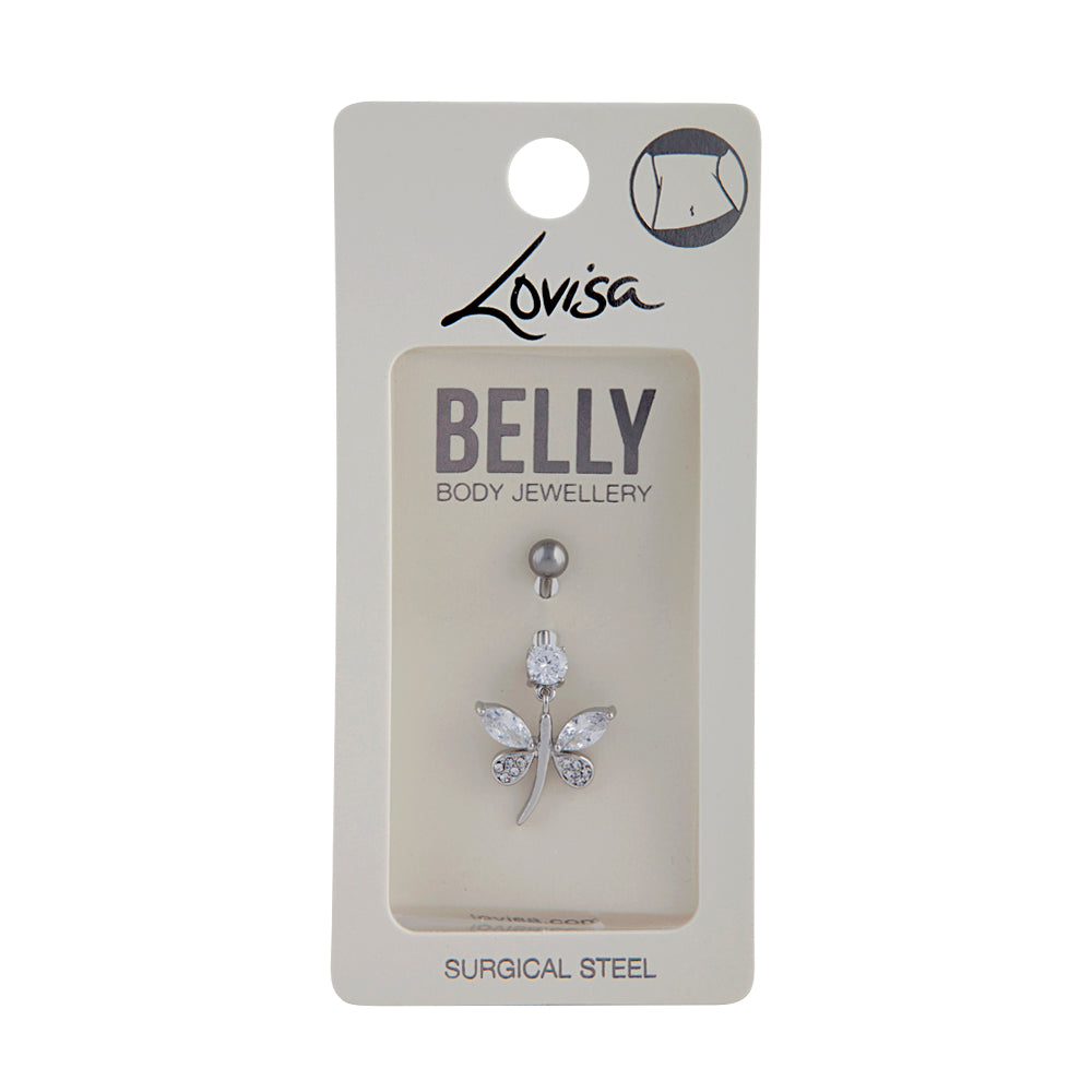 Surgical Steel Cubic Zirconia Butterfly Belly Bar