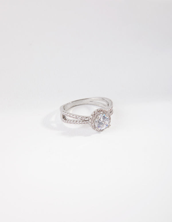 Fine Double Band With Round Crystal Centre Stone Ring