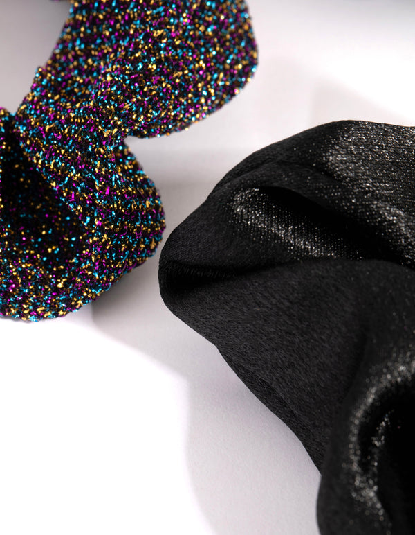 Black Blue Glitter Satin Scrunchie Pack