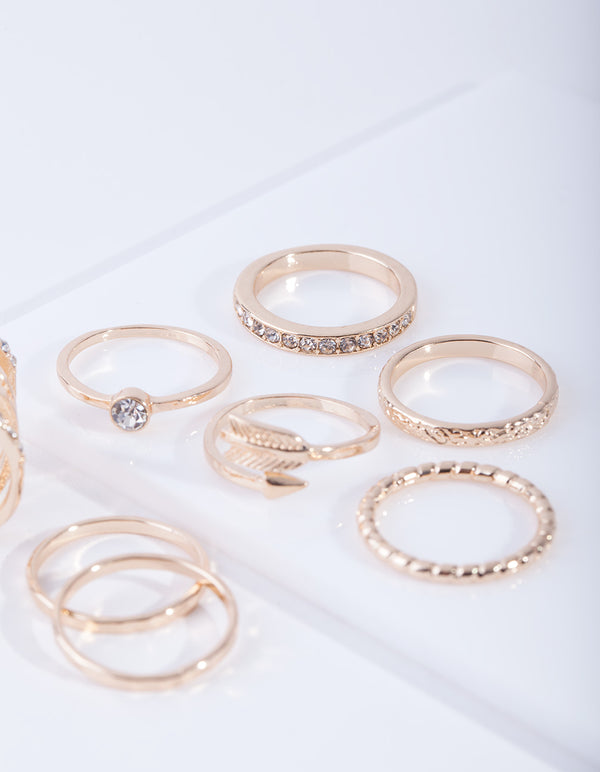 Gold Double Crossover Diamante Ring 8-Pack
