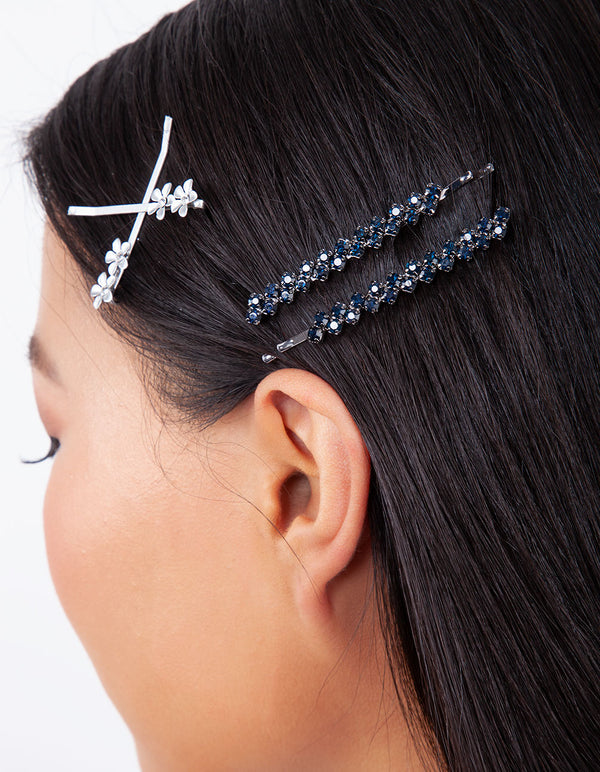 Deep Blue Diamante Zigzag Pins 4-Pack