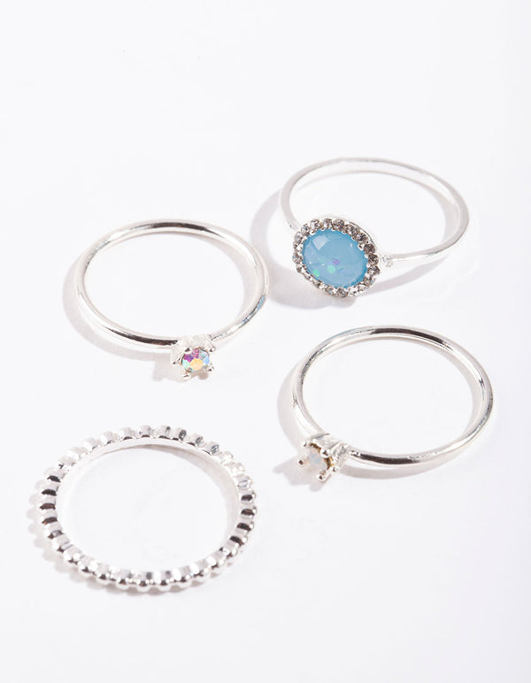 Silver Blue Stone Ring Stack
