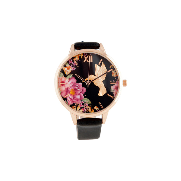 Black Hummingbird PU Strap Watch
