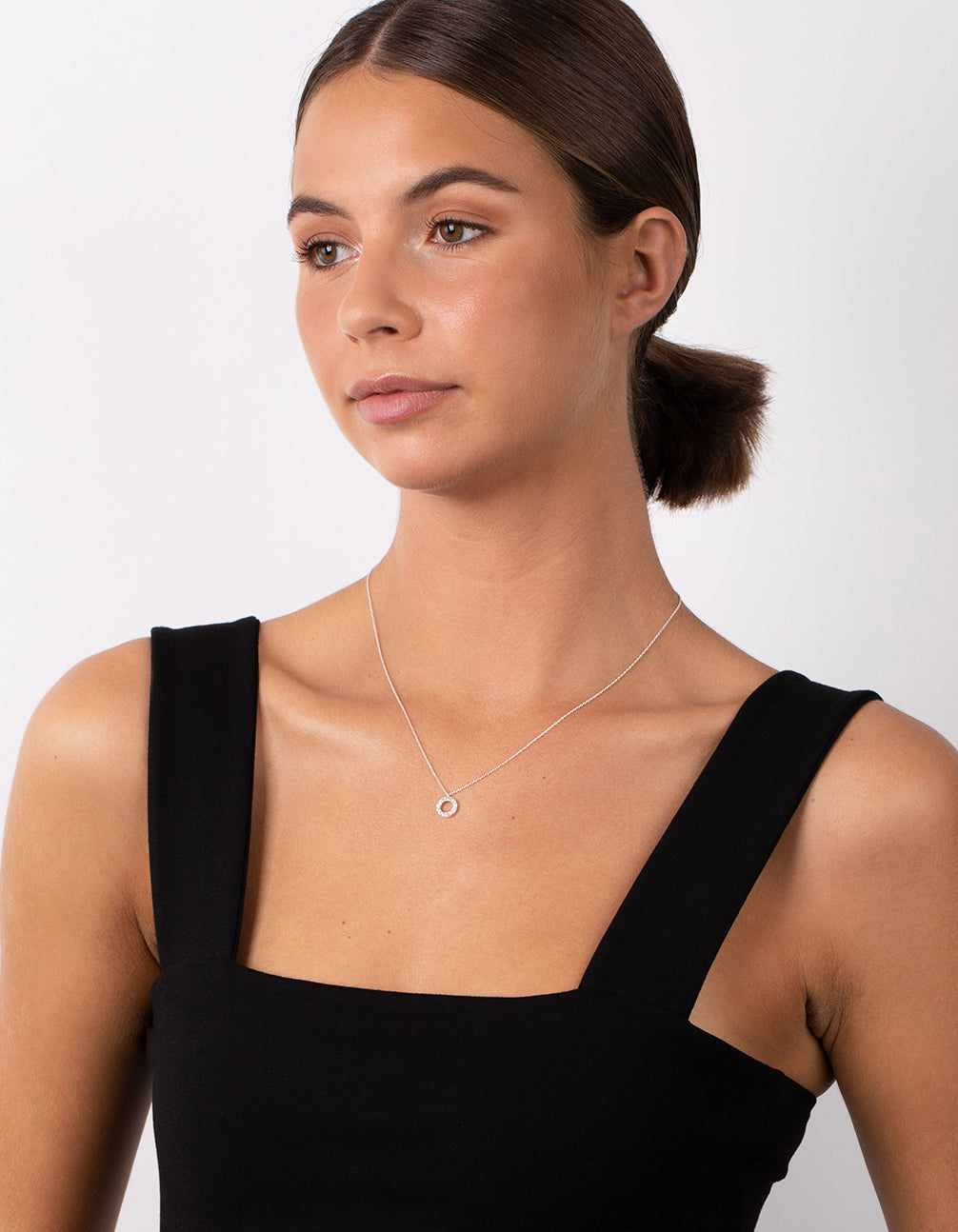 Sterling Silver Circle Diamante Pendant Necklace