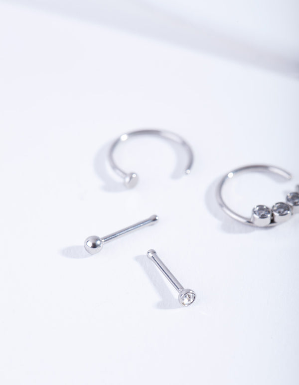 Surgical Steel Diamante Nose Ring 4-Pack