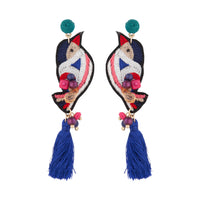 Embroidered Bird Tassel Earrings - link has visual effect only