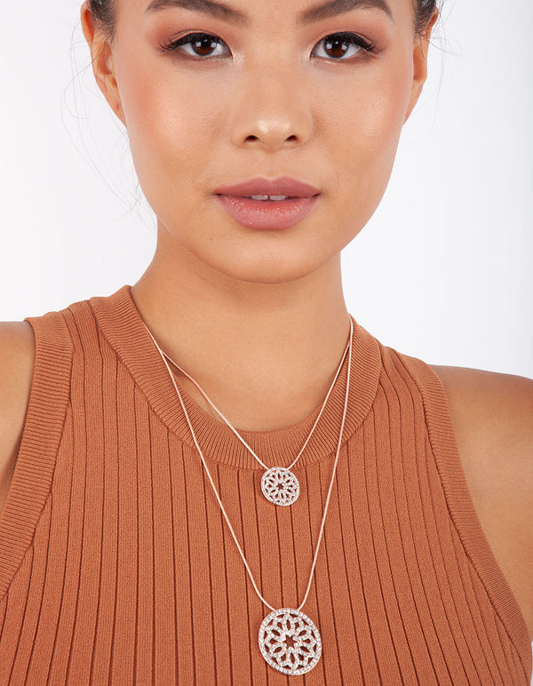 Rose Gold Double Row Circle Diamante  Necklace
