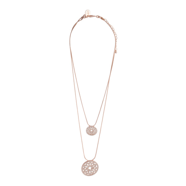Rose Gold Double Row Circle Diamante  Necklace