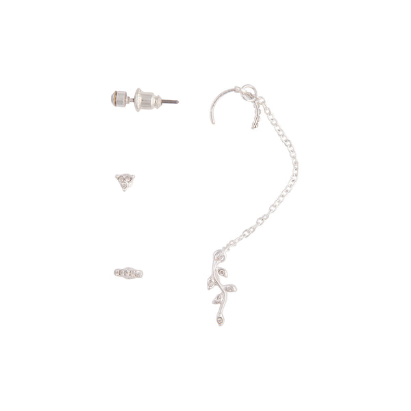 Silver Flower Chain Cuff Earrings
