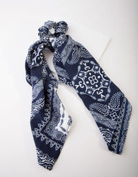 Navy White Paisley Bow Scrunchie - link has visual effect only