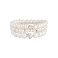 White Pearl Black Ribbon Stretch Bracelet Set - link has visual effect only