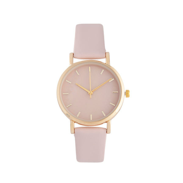 Baby Pink Gold Leatherette Strap Watch