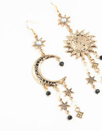 Antique Gold Celestial Grey Black Gem Earrings - link has visual effect only